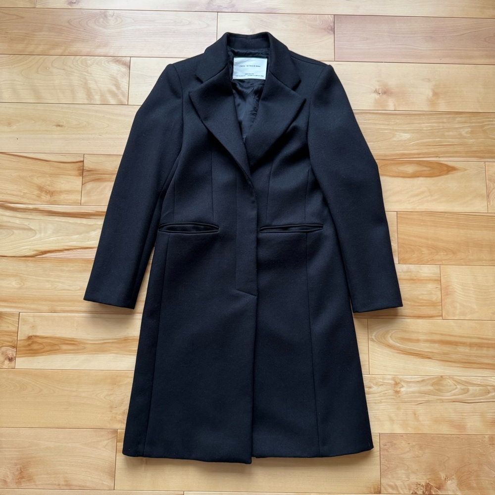 Zara Black Women's 100% Wool Blazer Coat